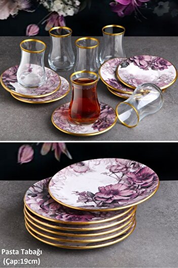 Pinkev Petunia 18 Piece Ceramic Cake Plate Set with Tea Cup - Kup119P