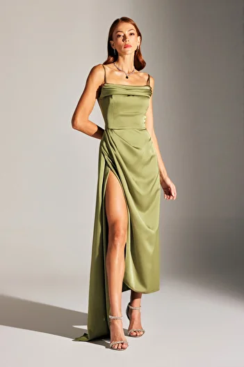 BETTY & SAM Violet KHAKI Strappy Draped Dress