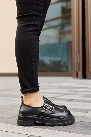 NILUFARR Γυναικείο Loafer Belly Black Γνήσιο Δέρμα με Χοντρή Σόλα