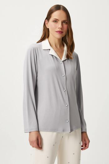 Ritnice Women's Efsa Star Extra Soft Gray Cream Pajama Set