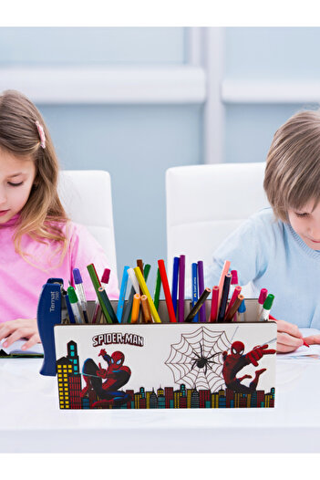 Deep Craft Deepcraft Wooden Table Top Square Pen Holder & Organizer for Kids - Spiderman2