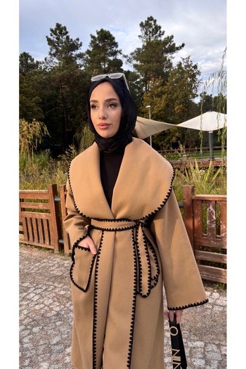 hacer ayaydın Embroidered Bathrobe Type Belted Lined Women's Coat