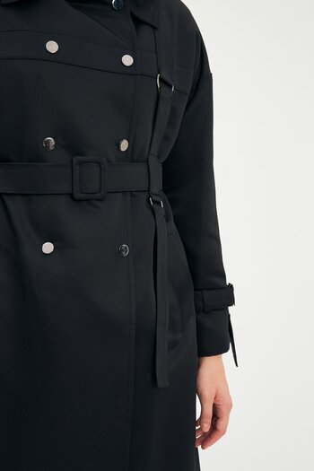 Zühre Black Trench Coat with Belted Sleeve Detail 13538