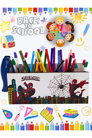 Deep Craft Deepcraft Wooden Table Top Square Pen Holder & Organizer for Kids - Spiderman2