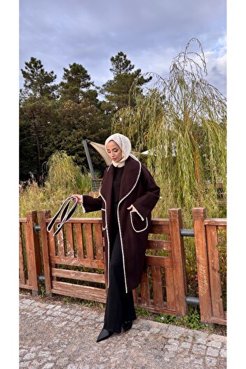 hacer ayaydın Embroidered Bathrobe Type Belted Lined Women's Coat