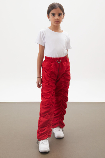 Cansın Mini Red Stripe Stitched Girl's Parachute Pants 18005