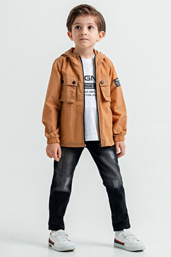 Cansın Mini Coffee 3-piece Set with Hood, Jacket and T-shirt for Boys