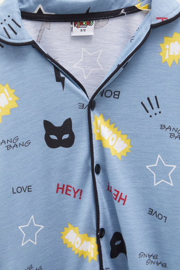 Cansın Mini Blue Cartoon Printed Boys' Pajamas Set 18134