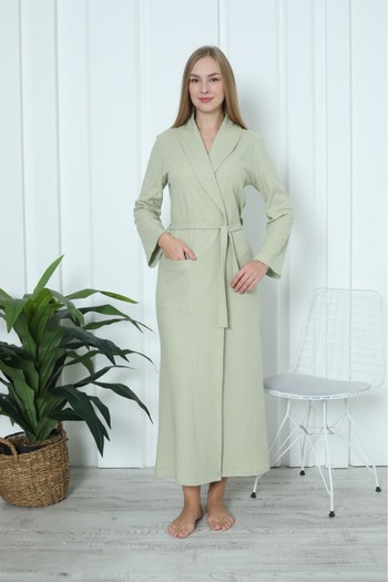 ERDENİZ TEKSTİL Cotton Long Sleeve Belt Tied Long Length Women's Dressing Gown