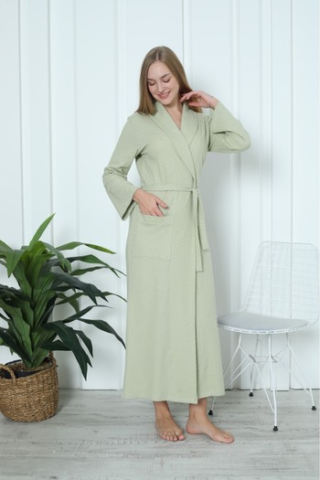 ERDENİZ TEKSTİL Cotton Long Sleeve Belt Tied Long Length Women's Dressing Gown