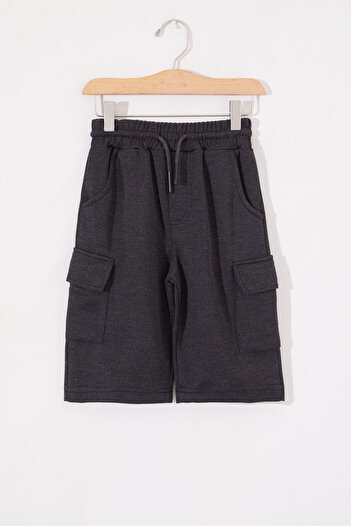 Cansın Mini Boy's Smoked Rubber Waist Shorts with Cargo Pockets 19018