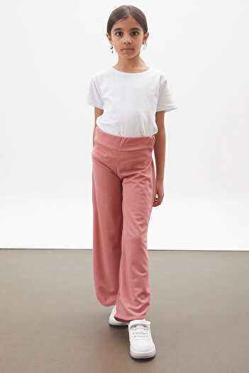 Cansın Mini Pink Slit Leg Belted Viscose Fabric Girl's Trousers 18102