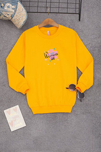 Cansın Mini Sarı Çiçek Nakışlı Kız Çocuk Kız Çocuk Sweatshirt 17190