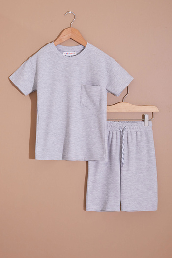 Cansın Mini Boy's Gray Waffle Shorts Set - 19095