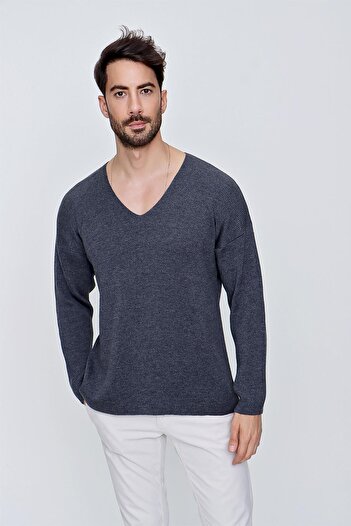 CHUBA Men's V-Neck Cotton Loose Knitwear Sweater Anthracite 22sm212