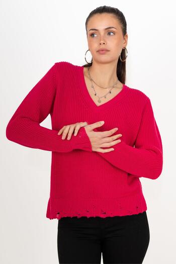 CHUBA Women's Thessaloniki Knit Cotton V-Neck Knitwear Sweater Fuchsia 24W144