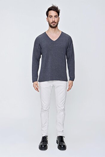 CHUBA Men's V-Neck Cotton Loose Knitwear Sweater Anthracite 22sm212