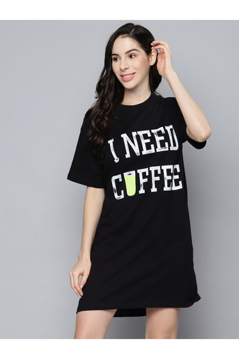Sassafras By Styli Coffee Slogan Print Sleep T-Shirt Dress