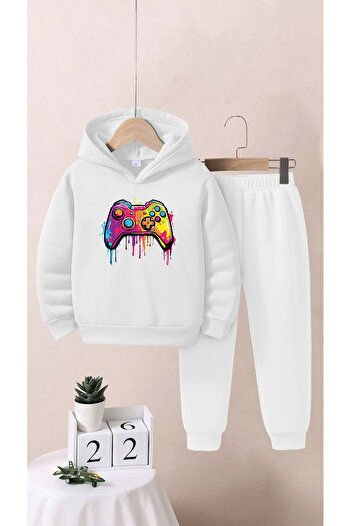 ALİKA Children's Game Printed Bottom Top Tracksuit Set White