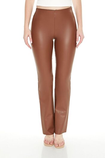 Forever 21 Suni Deri High-Rise Bootcut Pantolon