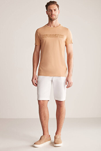 Hemington Embossed Printed Sand Color Pima Cotton T-Shirt