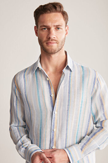 Hemington Blue Striped Pure Linen Shirt