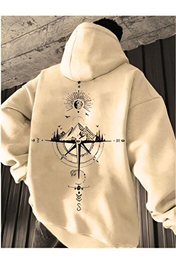 MOONBULL Erkek Sırt Baskılı Oversize Kapüşonlu Kanguru Cepli Sweatshirt