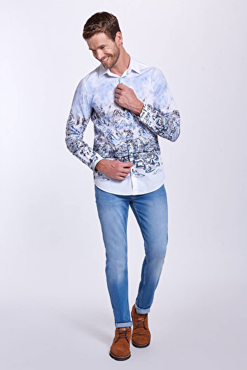 Hemington Winter Patterned White Pure Cotton Shirt