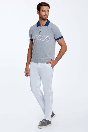 Hemington Diamond Patterned Pure Cotton Light Gray Knitwear Polo