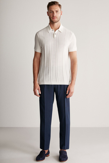 Hemington White Knitwear Polo with Openwork Knit Detail