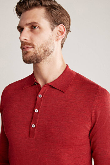 Hemington Extrafine Merino Polo Yaka Kırmızı Triko