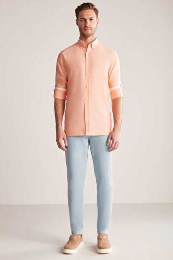 Hemington Buttoned Collar Pure Cotton Salmon Color Shirt