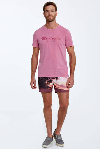 Hemington Embroidery Logo Crew Neck Pink Cotton T-Shirt