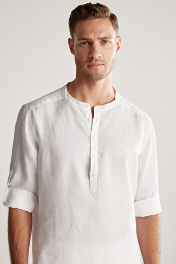 Hemington Pure Linen White Judge Collar Shirt