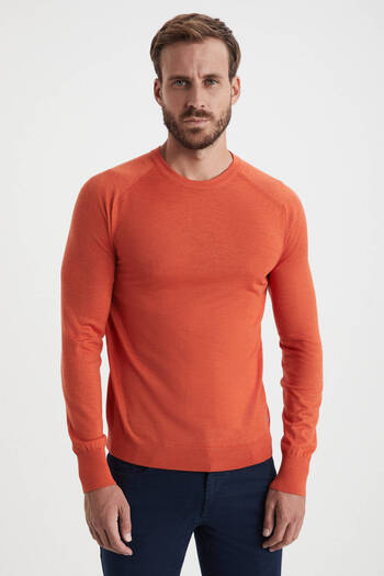 Hemington Slim Fit Crew Neck Orange Merino Wool Knitwear