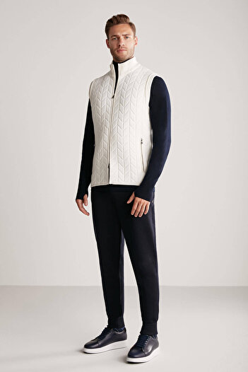 Hemington Ekru Activewear Merino Yün Triko Yelek