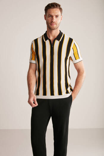 Hemington Stripe Pattern Black-White Knitwear Polo
