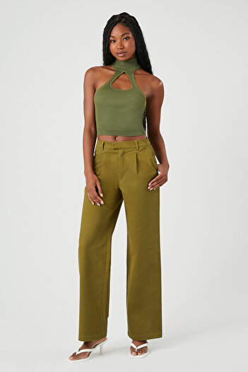 Forever 21 Twill High-Rise Straight-Leg Pantolon