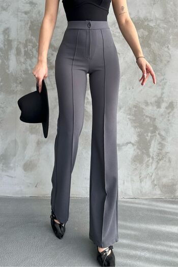 macharel jeans Dámské antracitové kalhoty Palazzo s vysokým pasem