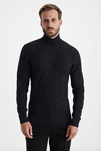 Hemington Silk Blend Turtleneck Collar Black Merino Wool Knitwear