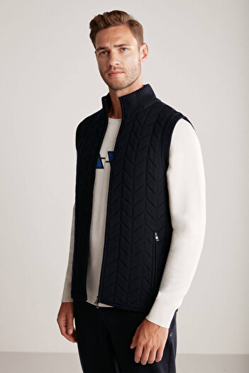 Hemington Lacivert Activewear Merino Yün Triko Yelek