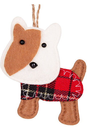 Herdekora Christmas Tree Ornament Dog in Plaid Dress Brown-White 10 Cm.