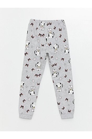 LC Waikiki LCW Kids Bisiklet Yaka Baskılı Uzun Kollu Kız Çocuk Pijama Takımı
