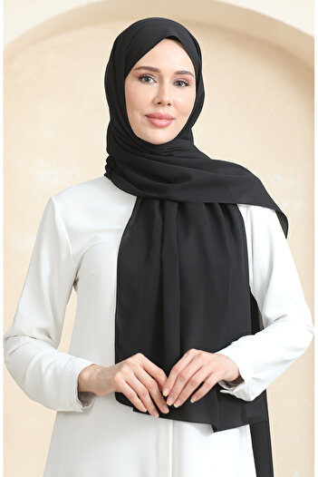 sefamerve Black Crepe Plain Shawl - 81077-01