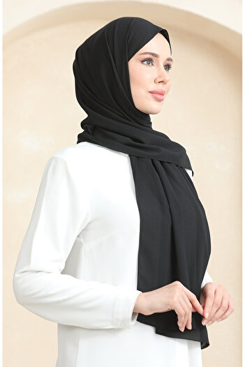 sefamerve Black Crepe Plain Shawl - 81077-01