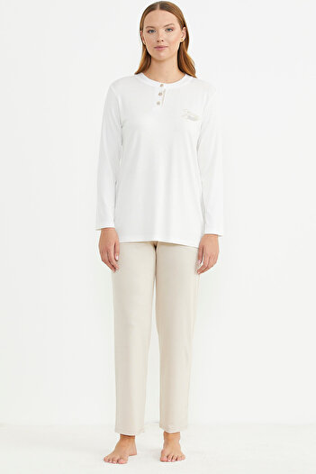 Sementa Beige Patterned Knitted Pajama Set