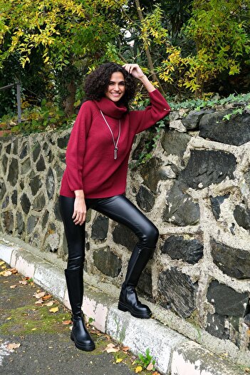 CHUBA Women's Degaje Collar Long Thessaloniki Knitwear Sweater Claret Red 22wk258