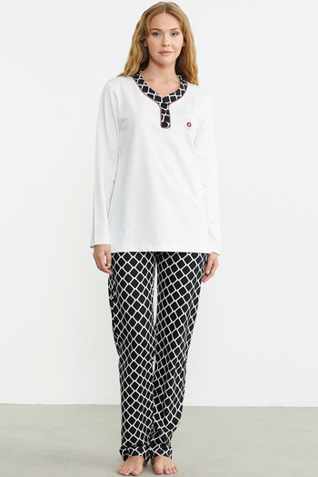 Sementa Ecru Colored Double Colored Checkered Pajama Set