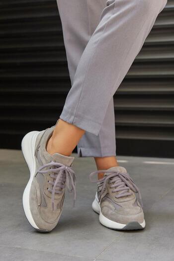 NILUFARR Roma Gri Süet Hakiki Deri Kadın Sneaker