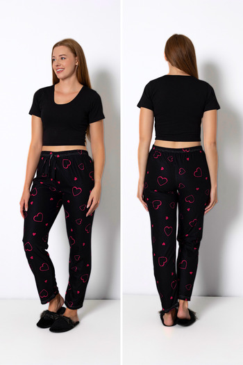 DONEX Velvet Textured Patterned Suede Pajama Bottoms
